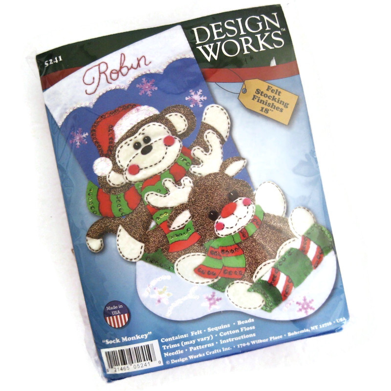Sock Monkey Felt Christmas Stocking Kit Sequins 18in Design Works