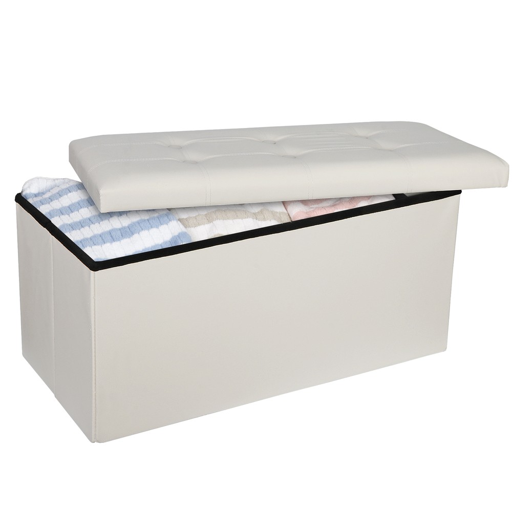 Folding Ottoman Bench Storage Seat White Foot Rest Stools Toy Storage Box