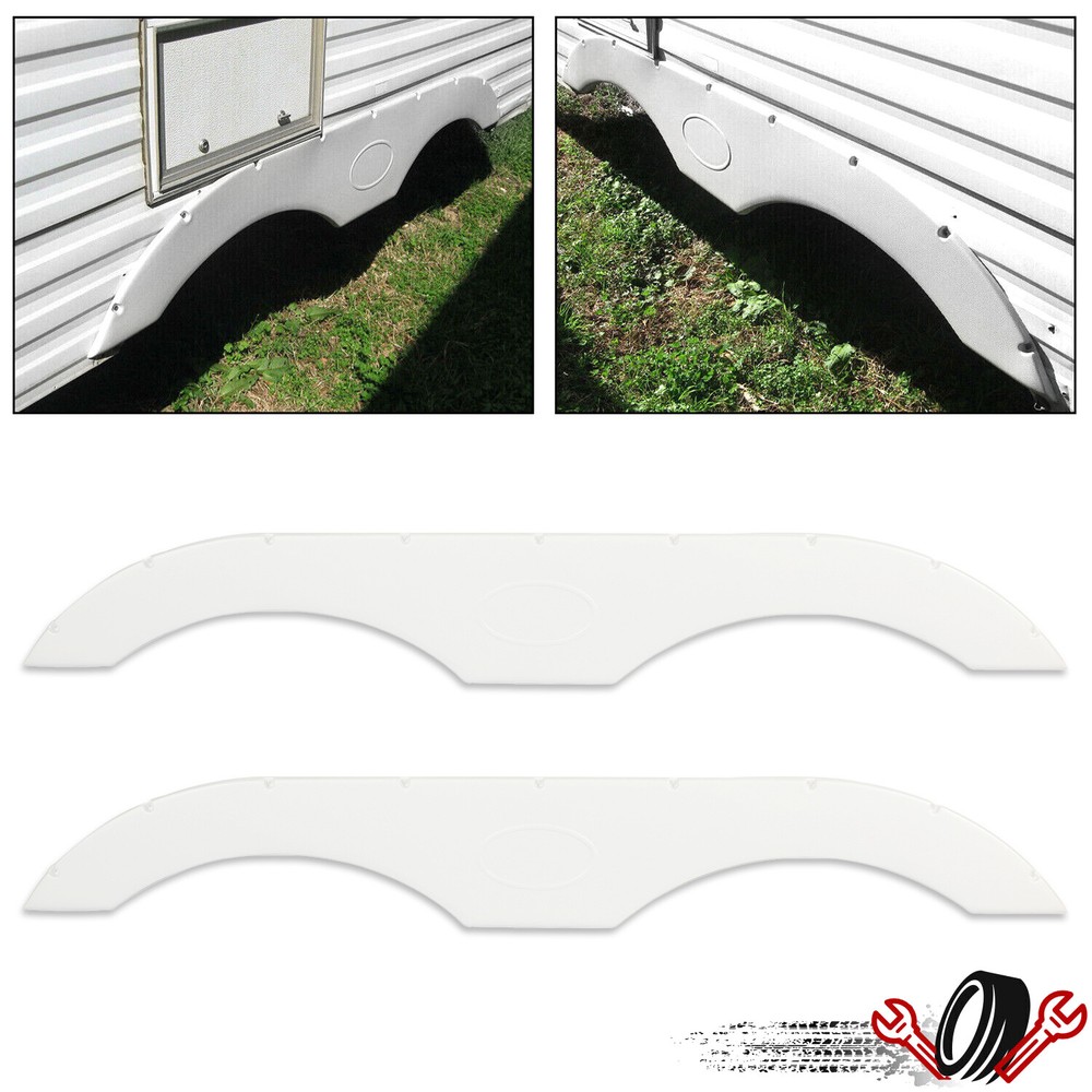 Pair of Tandem Trailer Fender Skirt In White For RVs Campers And Trailers