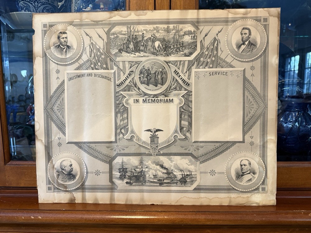 Civil War Blank Recognition Sheet 1860s