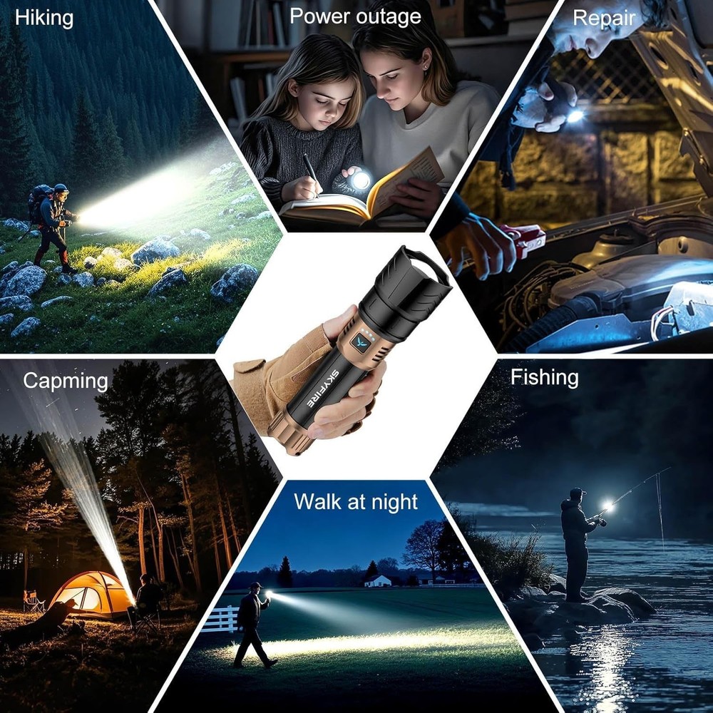 SKYFIRE Rechargeable Flashlight High Lumens, LED Flashlight with Ignition Len...