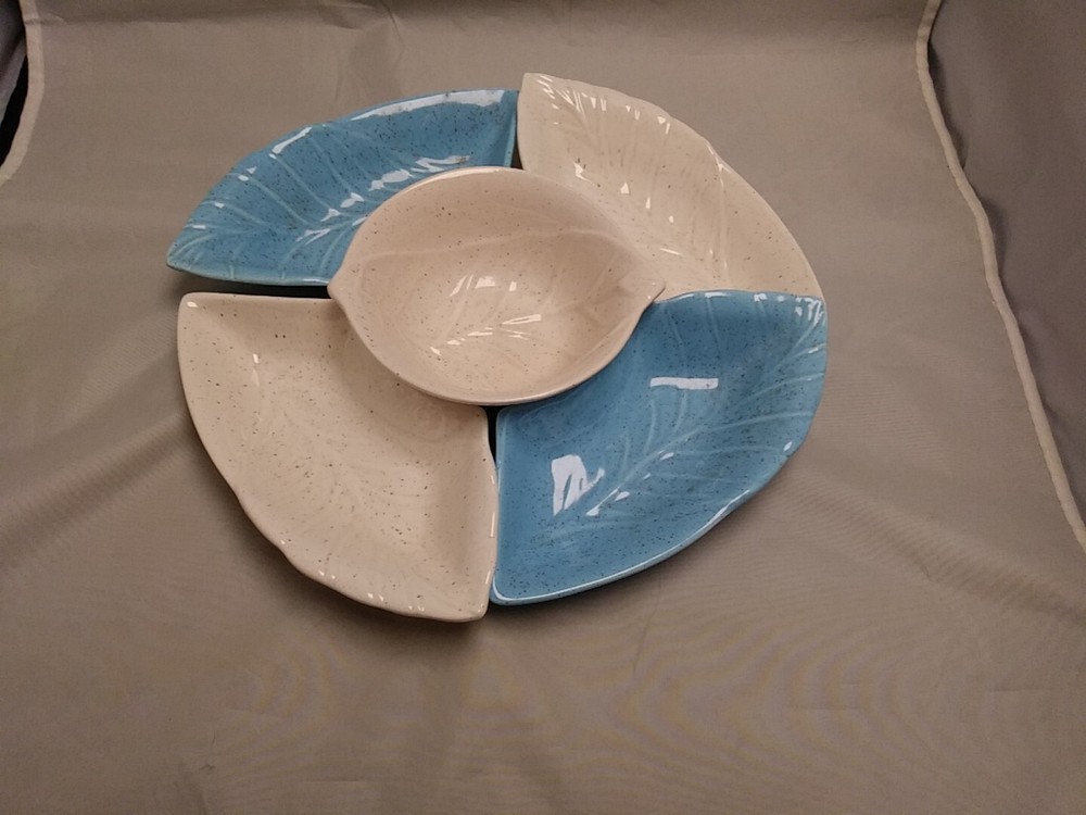 California Pottery Five-piece Appetizer Set Aqua And Ivory
