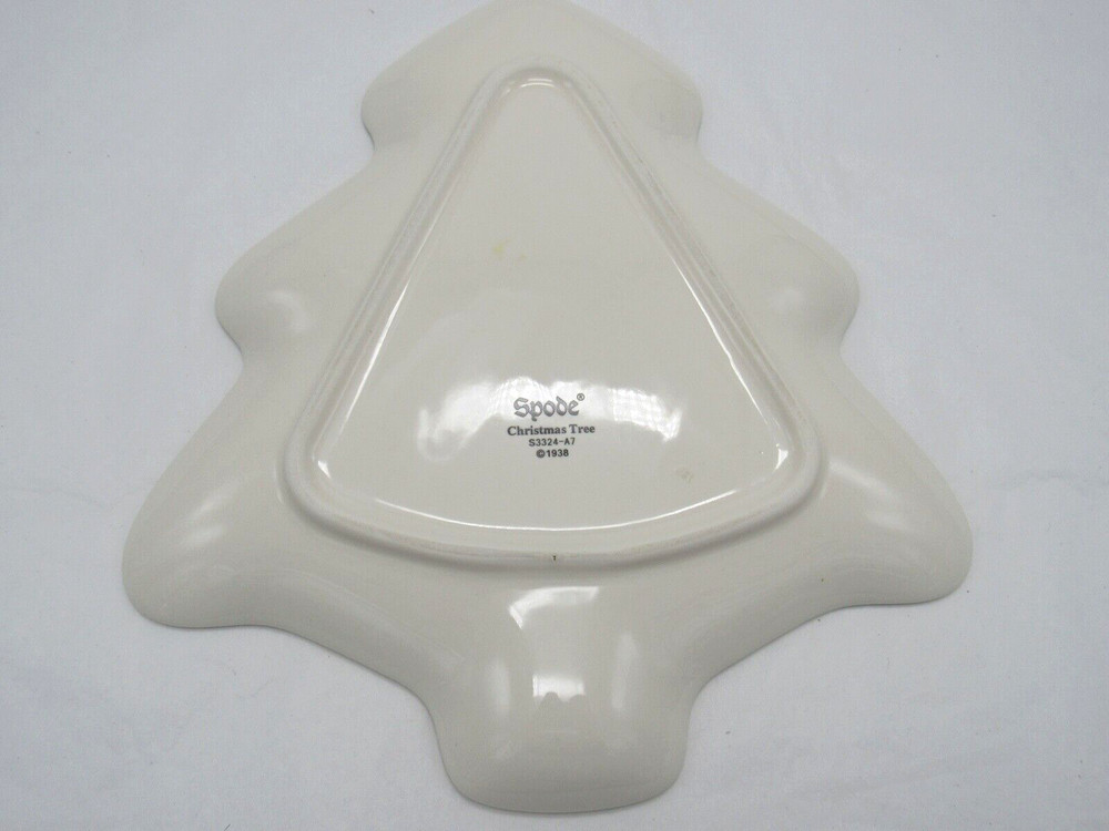 Spode Christmas Tree Shaped Candy Nut Dish Plate Green Trim 9"