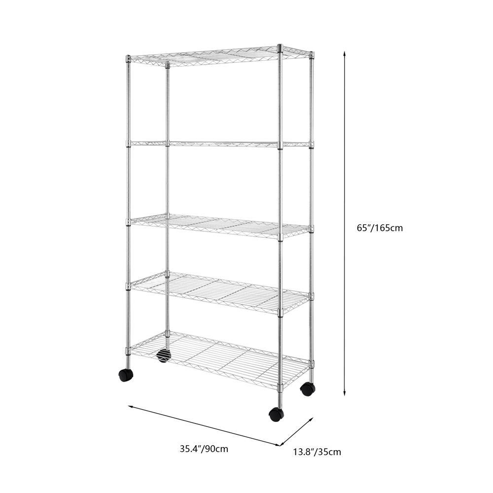 65x36x14" 5 Tier Adjustable Wire Metal Storage Shelving Shelf Unit Rack Rolling