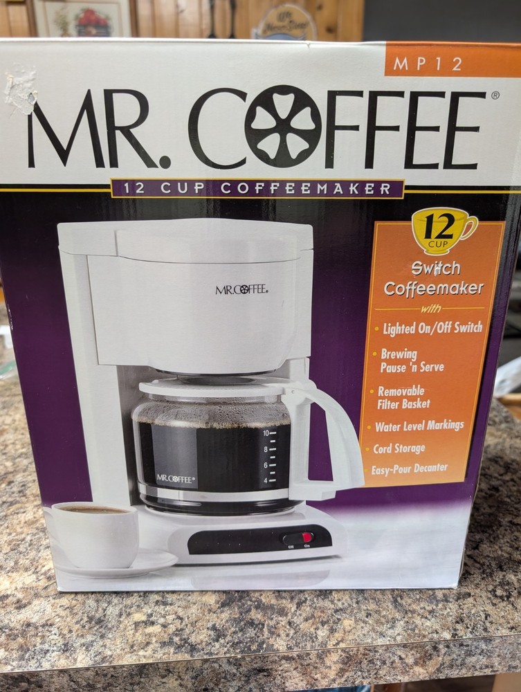 MR. COFFEE MP12 12 Cup Filter Coffee Machine White Removable Filter Basket
