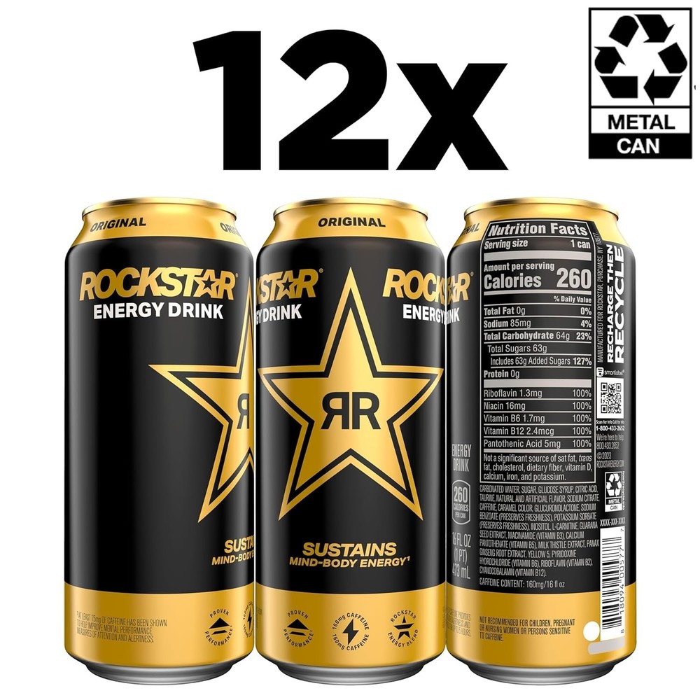 Rockstar Energy Drink 12-Pack, 16oz Cans for Ultimate Performance