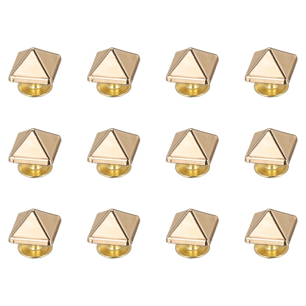 12 Pcs Square Spike Studs Rivets 10mm Metal Leather Rivets, Gold