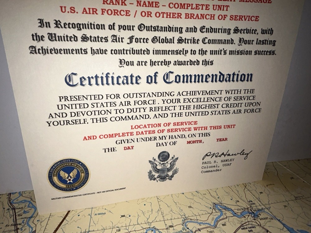 U.S.A.F. / AIR FORCE GLOBAL STRIKE COMMAND - CERTIFICATE OF COMMENDATION