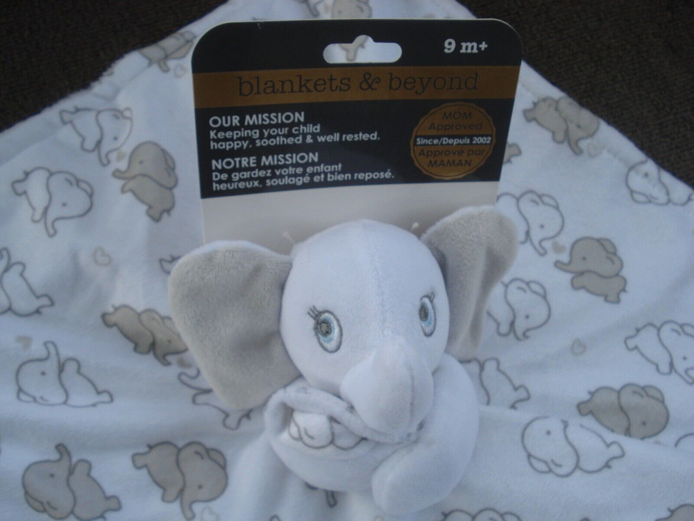 Blankets & Beyond Gray & White Elephant Infant Security Blanket Nunu New