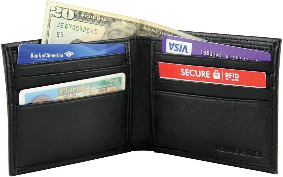 Masonic Leather Wallet RFID Blocking Bifold - Black Embossed Square & Compass