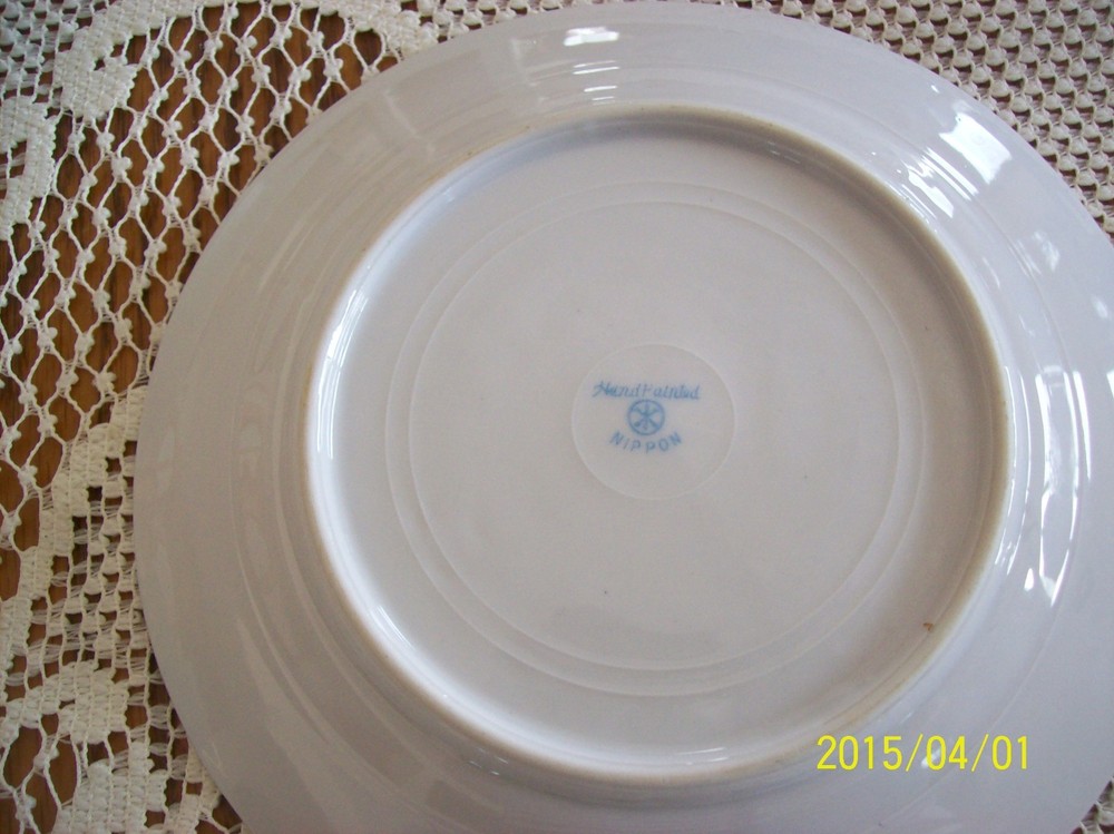 Nippon Cake Plate Double Handled & 6 Serving Plates Vintage Gold Floral Pattern