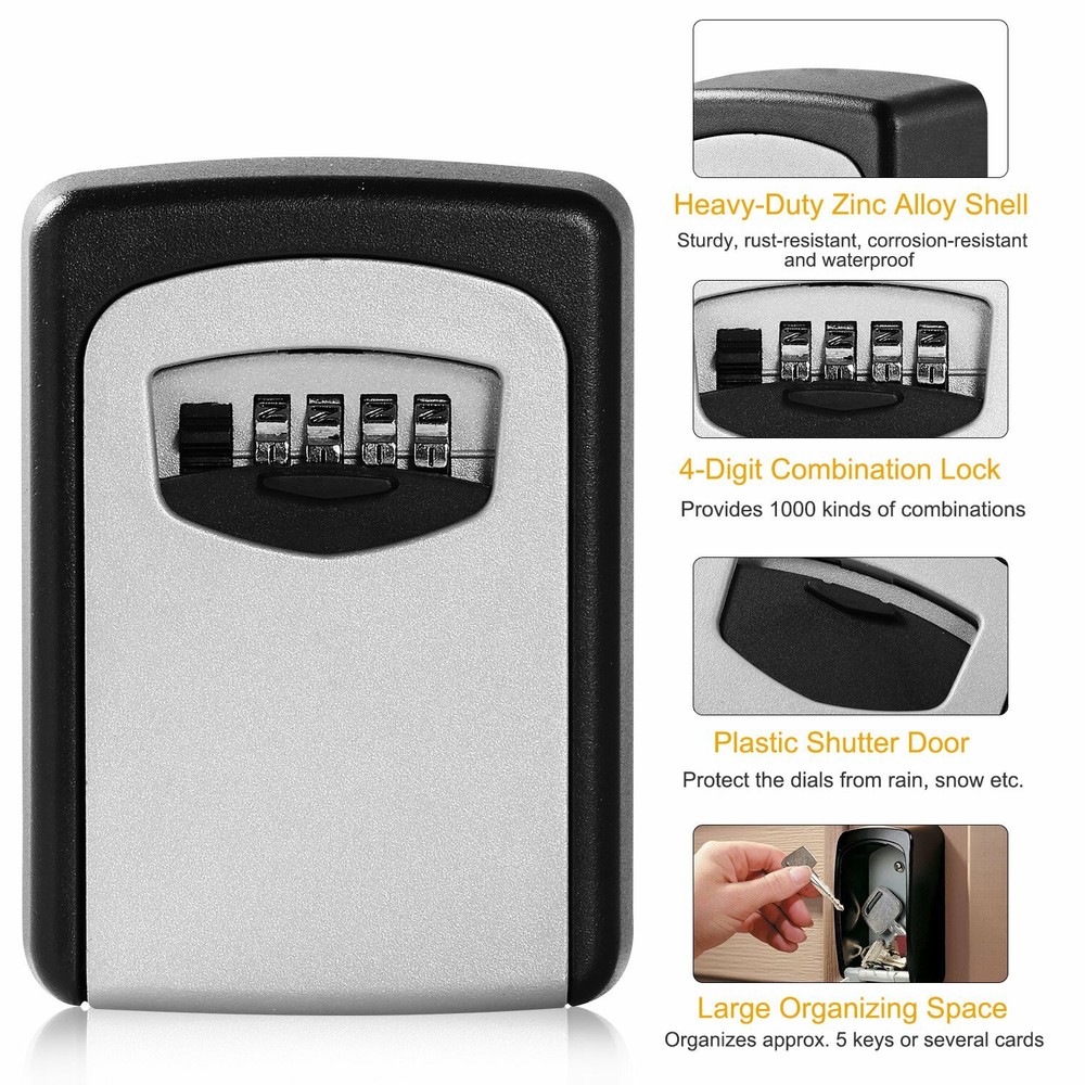 Wall Mount Key Lock Box 4 Digit Combination Safe Security Storage Case Organizer