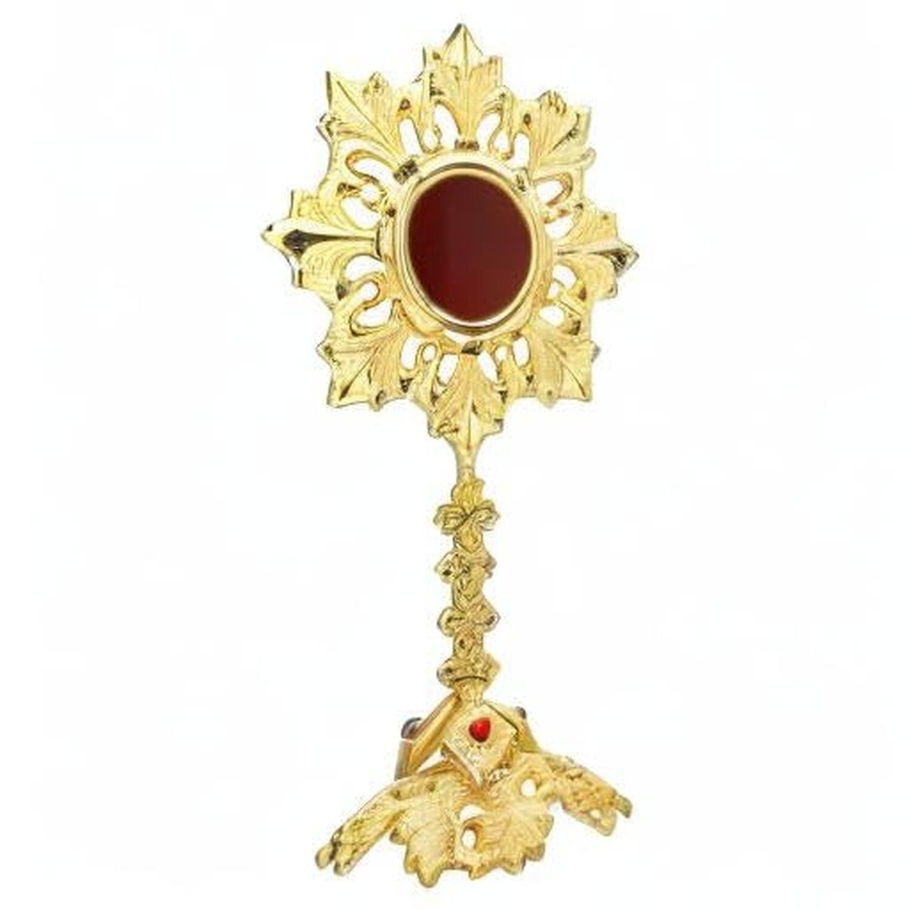 Solid Brass Reliquary With Ornate Base and studded Beads - Monstrance Catholi...
