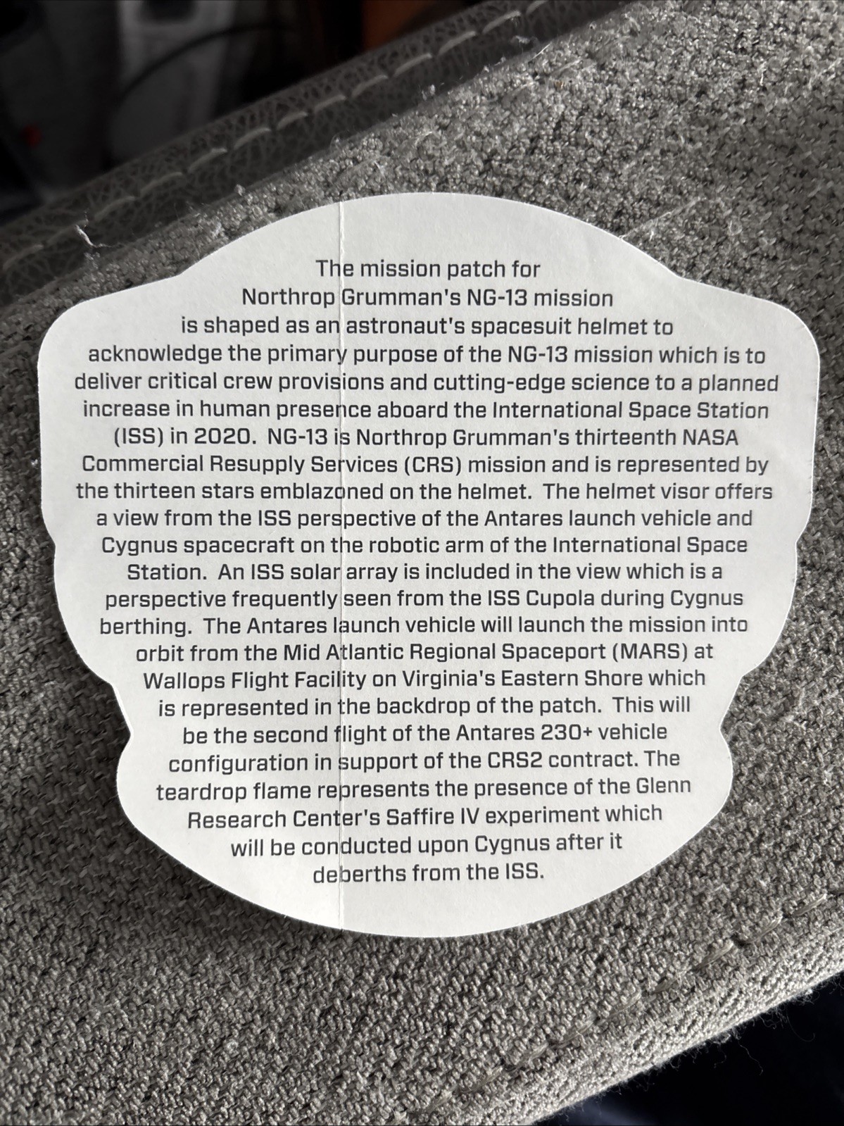 NASA Northrop Grumman NG-13 ISS Commercial Resupply Services Patch And Sticker