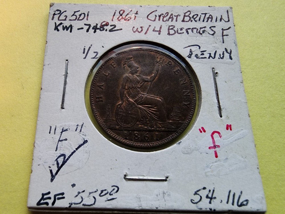 1861 GREAT BRITAIN HALF PENNY 4 BERRIES