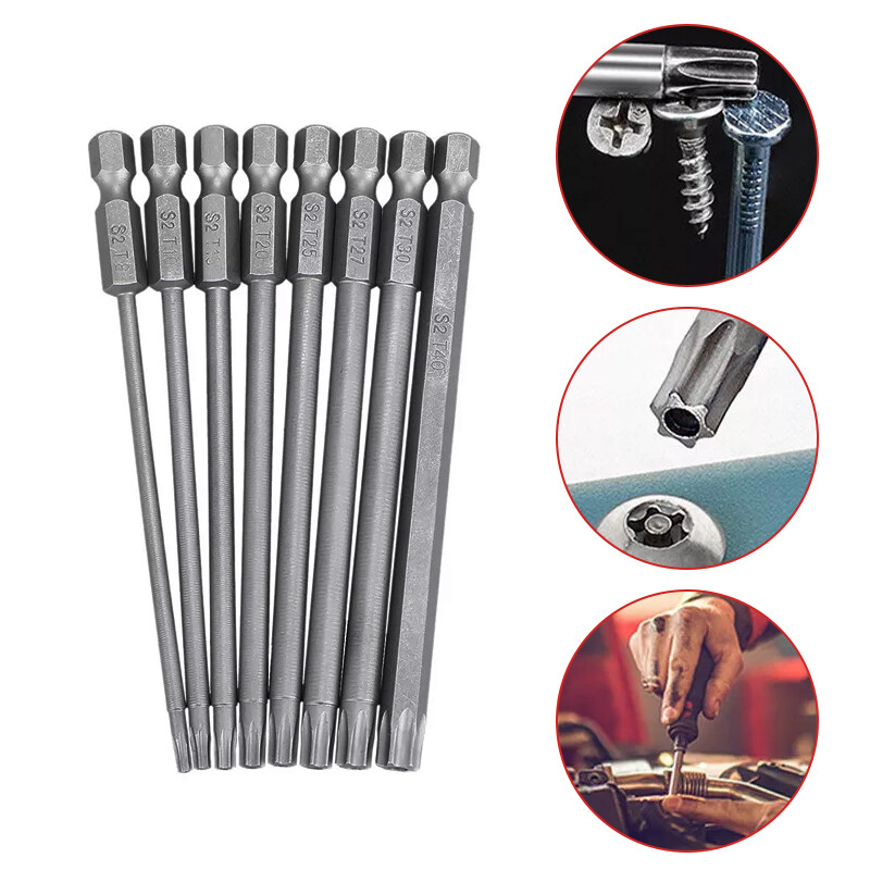 8PCS 100mm Extra Long Torx Screwdriver Bits Set - Security Hex Magnetic