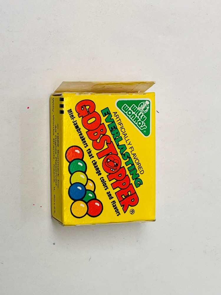 Vintage Willy Wonka's Everlasting Gobstopper Box 1989 EMPTY small 1.75" BIN C