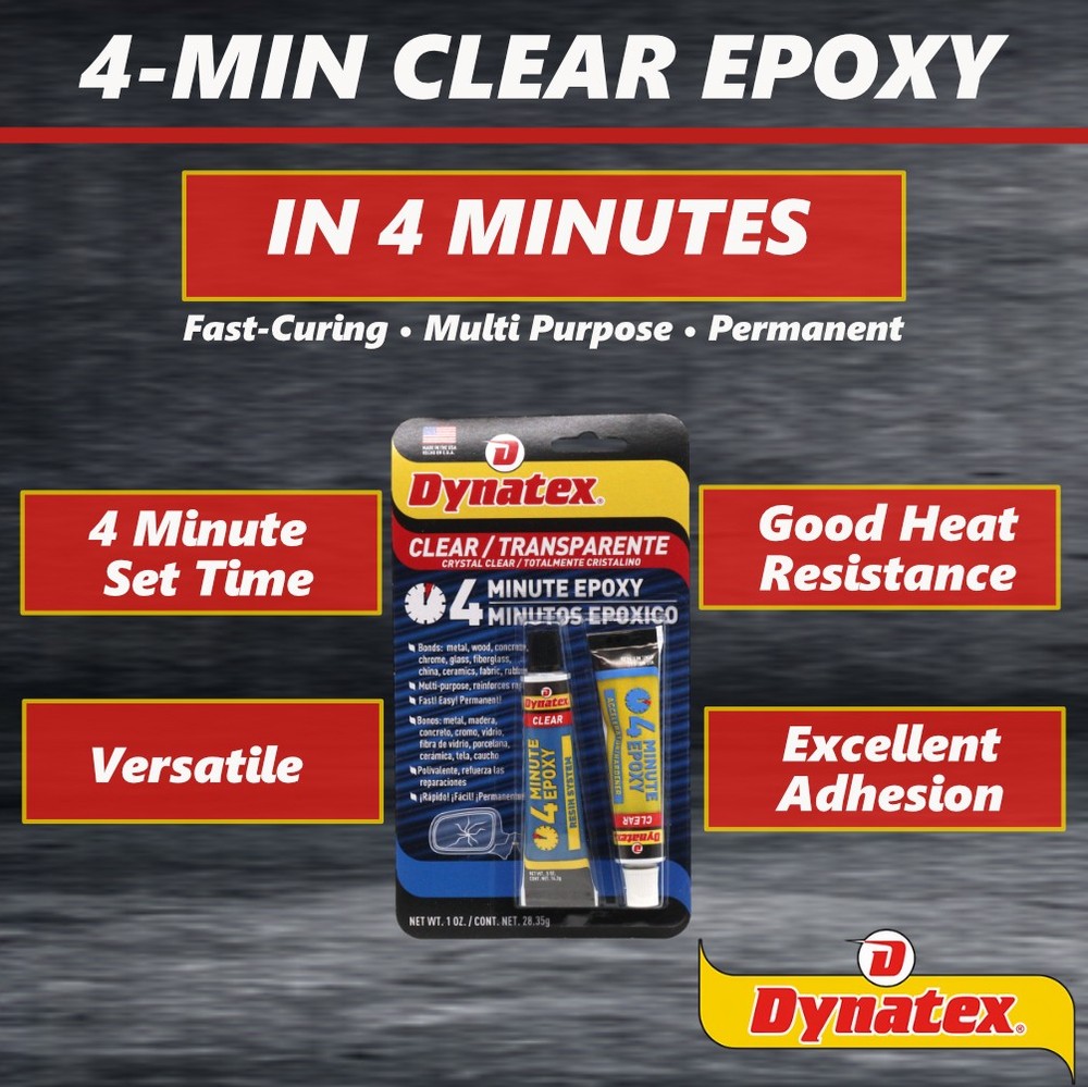 Dynatex 4 Min Clear Epoxy 2 oz - 60 Min Work Clear Bond (4-Pack)