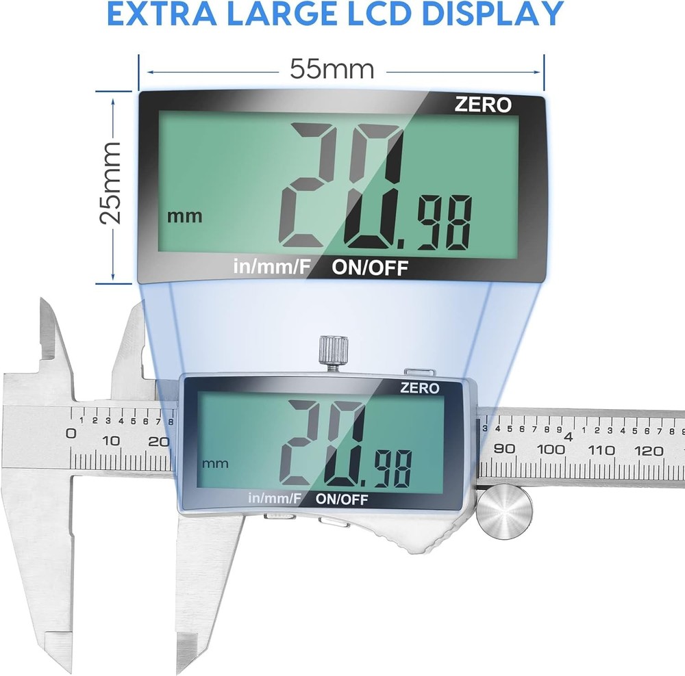 Digital 6 Inch Caliper with Extra Screen in Silver