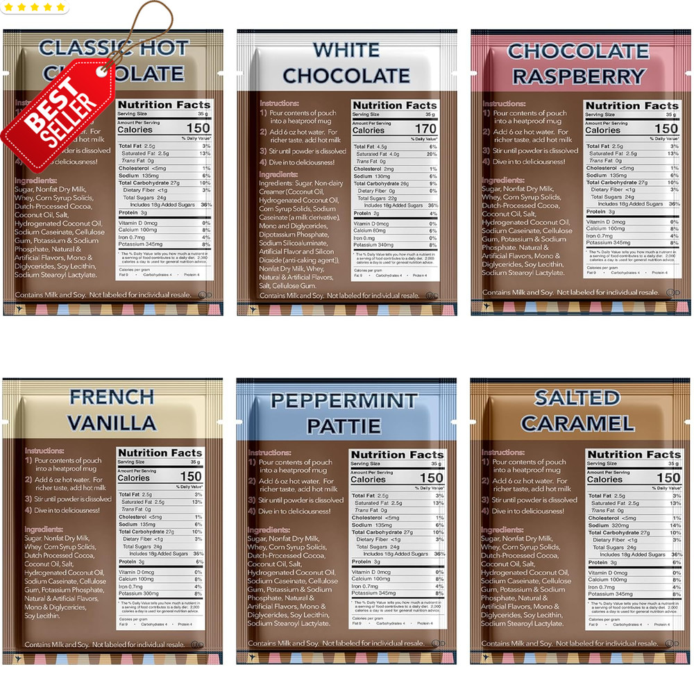 Hot Chocolate Packets Variety 30 Count Classic White Raspberry Caramel - US