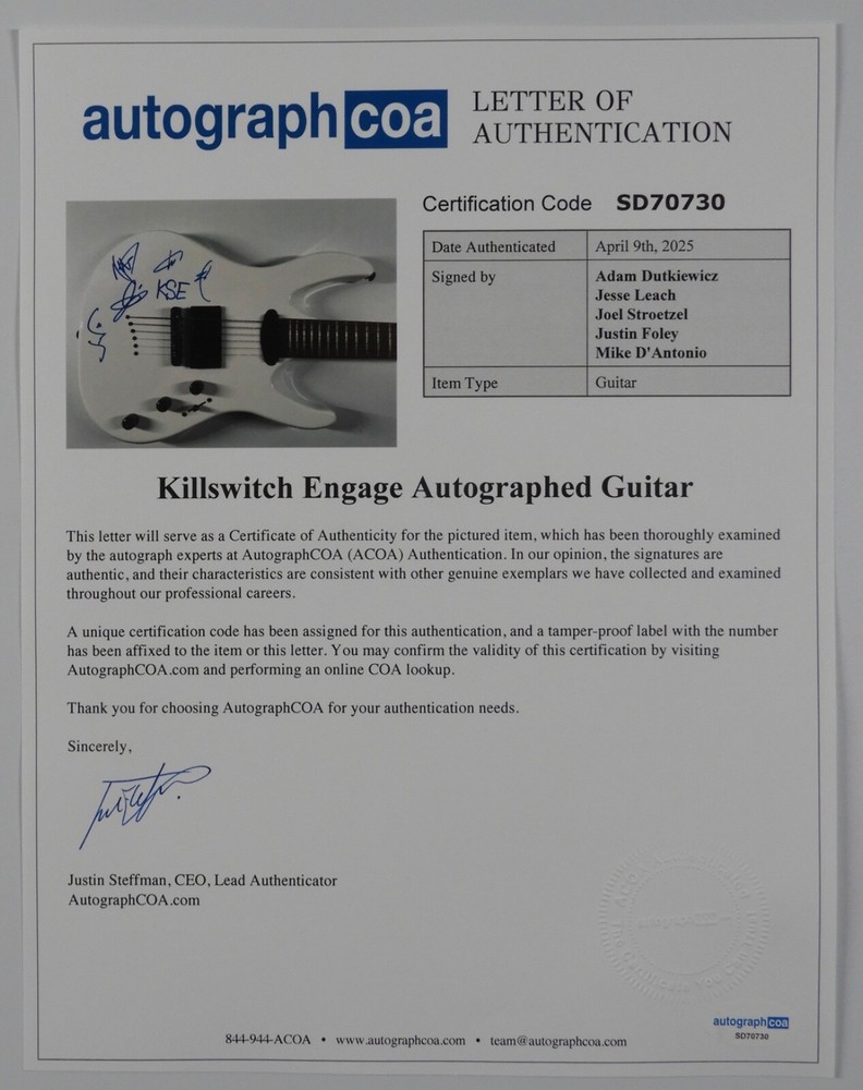 Killswitch Engage ACOA Fully Signed Autograph Mitchell Guitar Charity