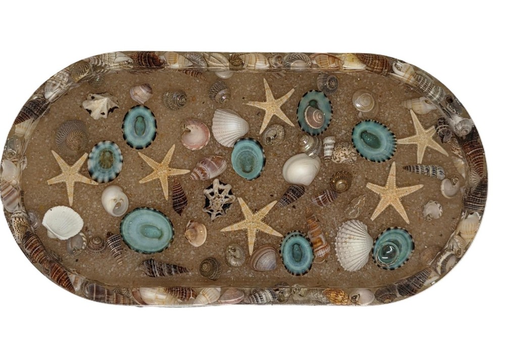 Handmade resin sand and shell trinket dish