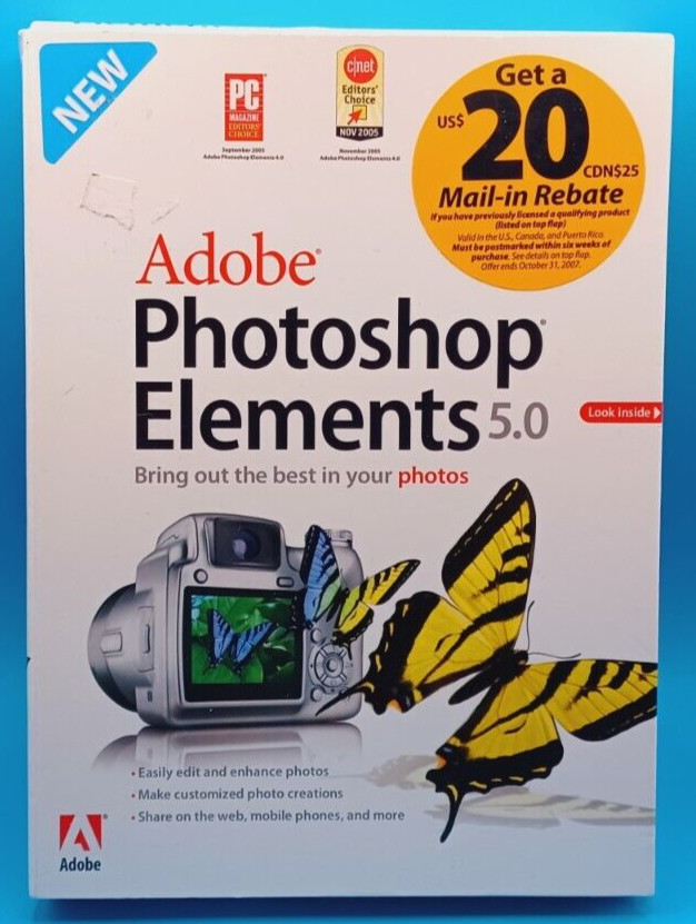 Adobe Photoshop Elements 5.0 Software Photo Editor Win XP PC CD 2006