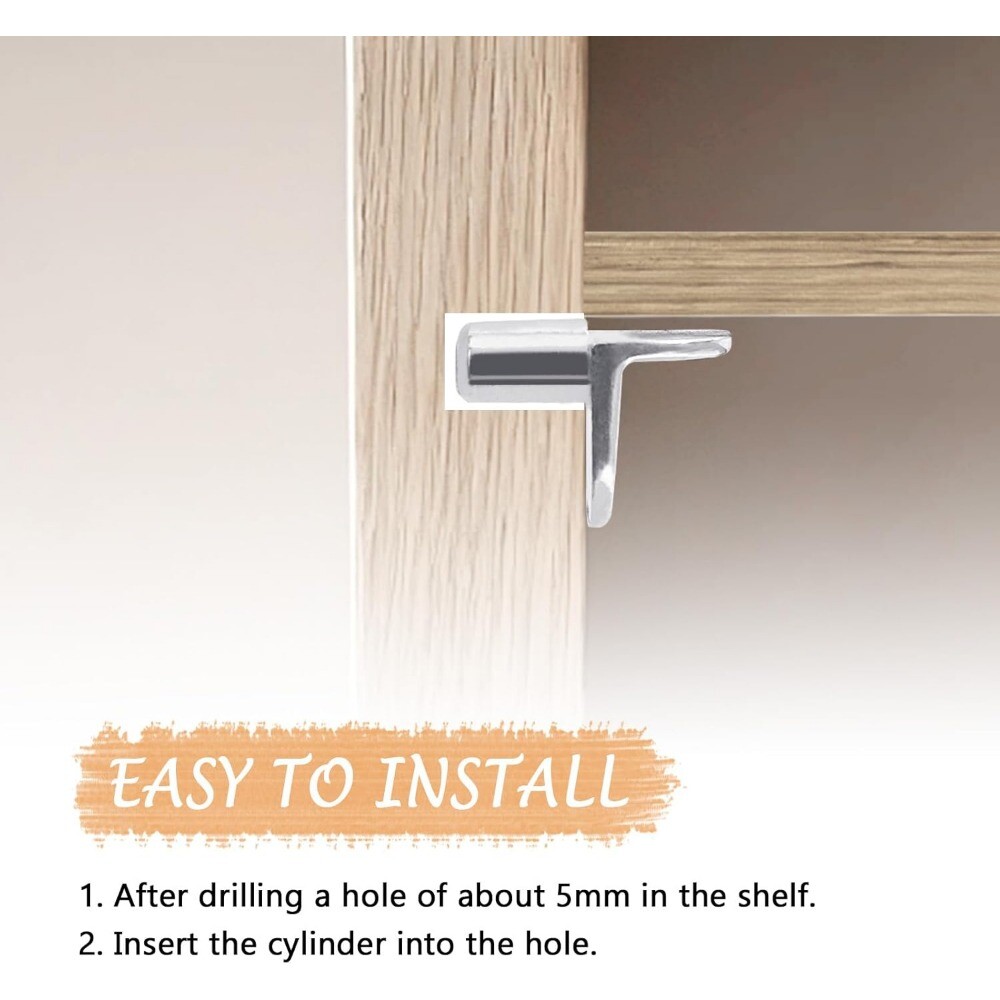 20pcs 5mm Solid Metal Laminate Support Hooks Pins for Bookcases Closets Silver