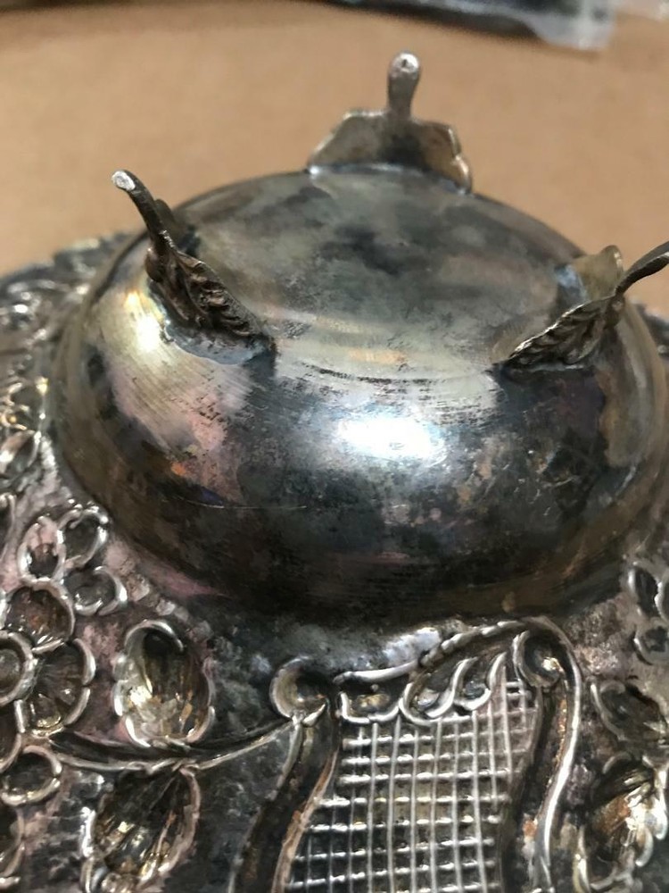 800 SILVER FLORAL SCROLL FOOTED CANDY NUT DISH BOWL