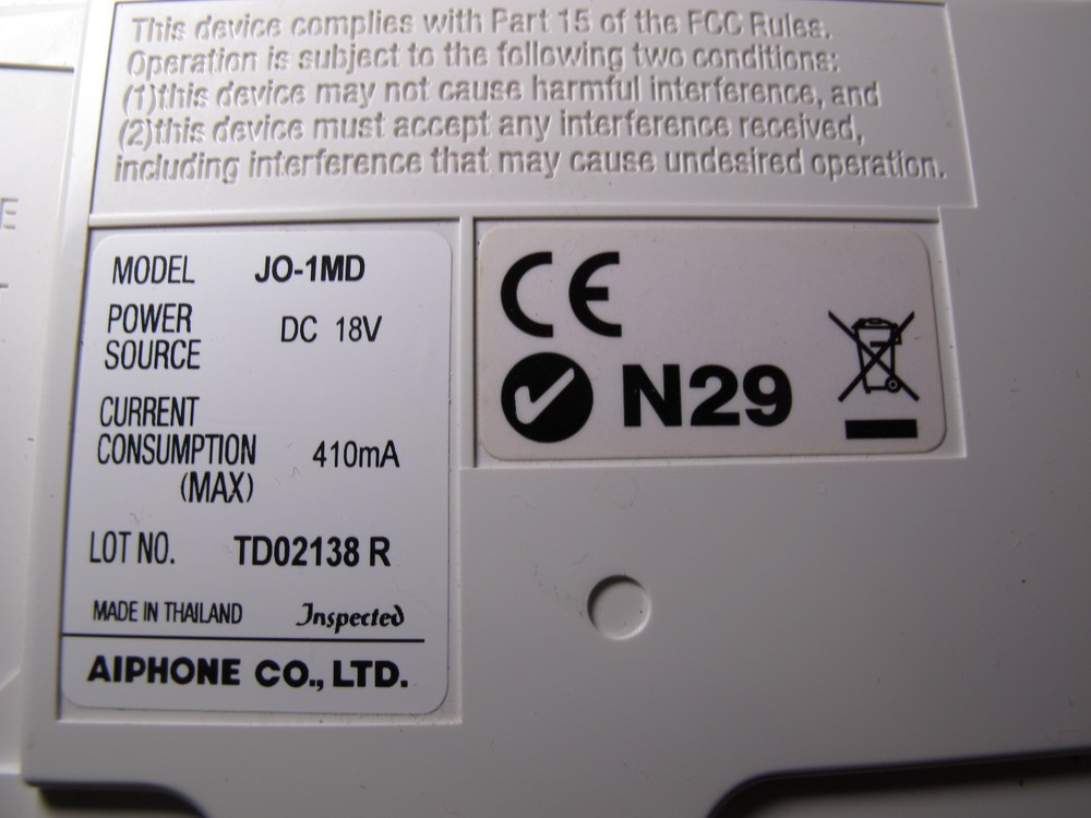 Working Tested AiPhone JO-1MD Intercom & JO-DV Doorbell Camera JO Series