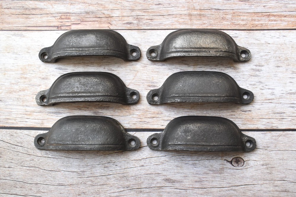 Vintage Style cast iron Cup cabinet drawer door knobs handles pull rustic 6 pcs