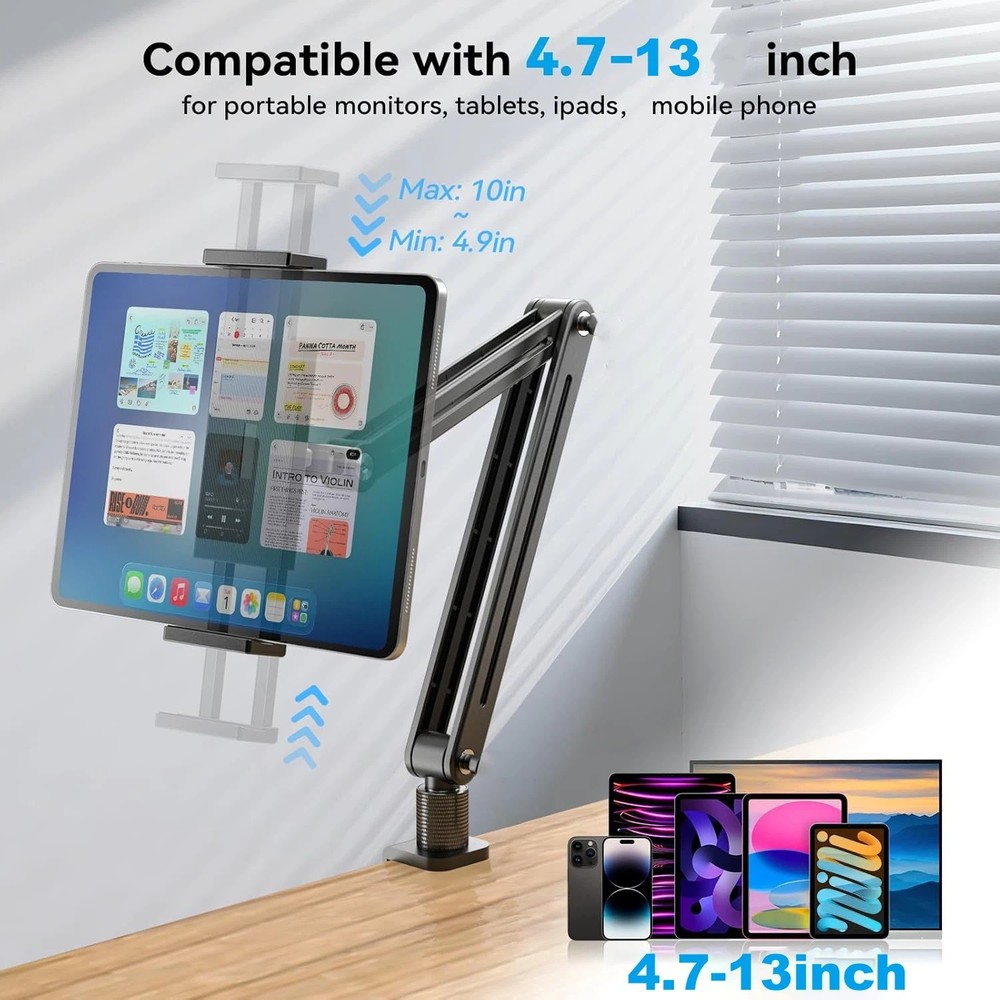Phone Tablet Holder Stand Bed Desk Mount for IPhone IPad Adjustable 360 Rotation