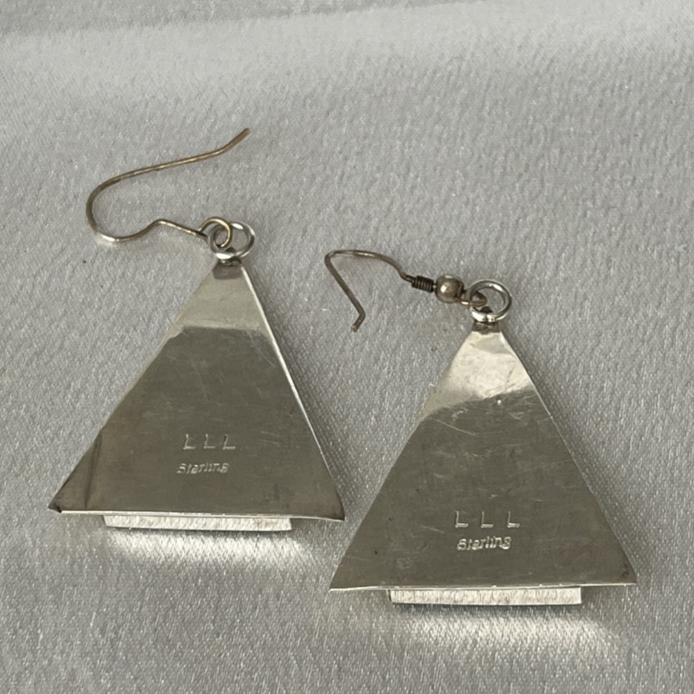 L Jackson Triangle Turquoise Inlay Dangle Silver Earrings