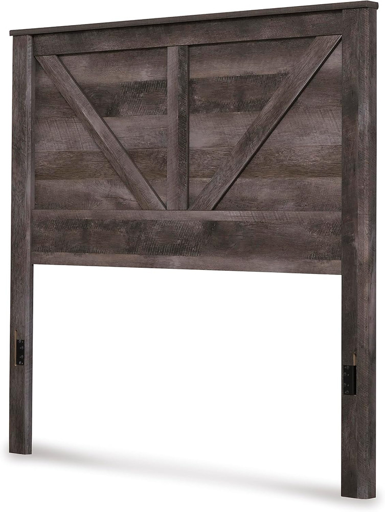 Wynnlow Rustic Queen Crossbuck Panel Headboard, Weathered Gray