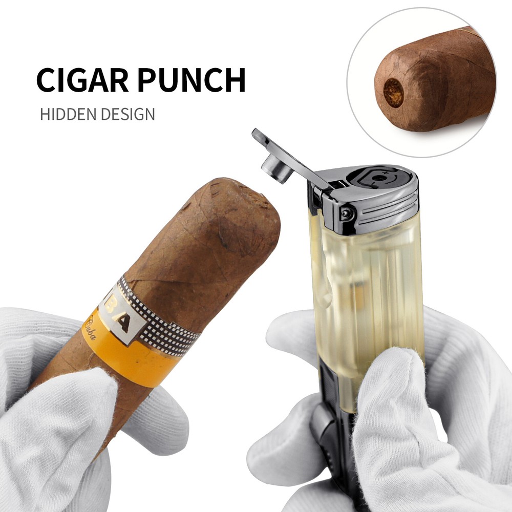 3 Jet Flame Cigar Lighter Honst Torch Lighter with Cigar Punch Windproof Triple