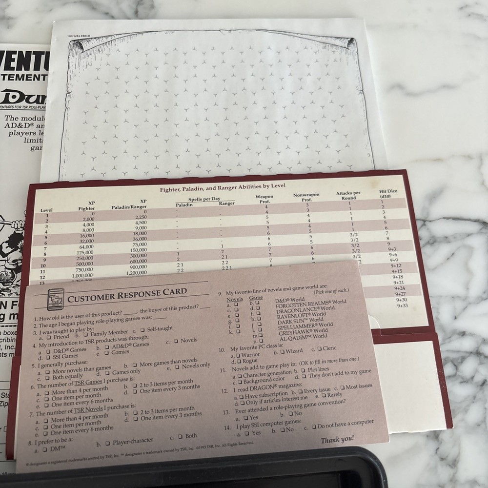 Durgeons & Dragons Beginners Guide 2nd Edition, Fighter Guide, Grid, Score Sheet