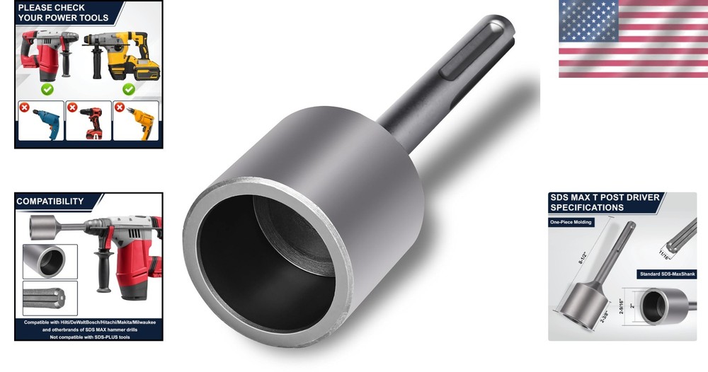 Industrial T-Post Driver for SDS Max Hammers