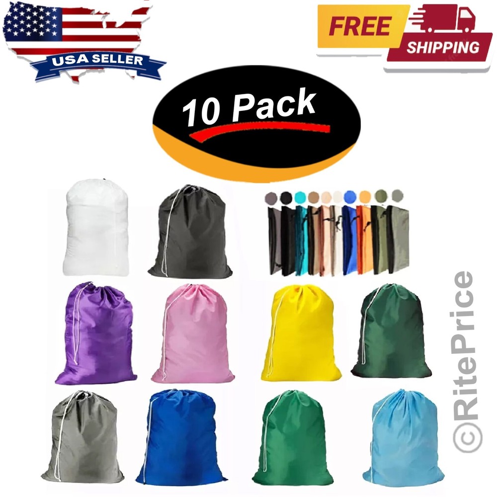 Large 29"X40"  Laundry Bag Heavy Duty Nylon With Drawstring Assorted (10 Pack)