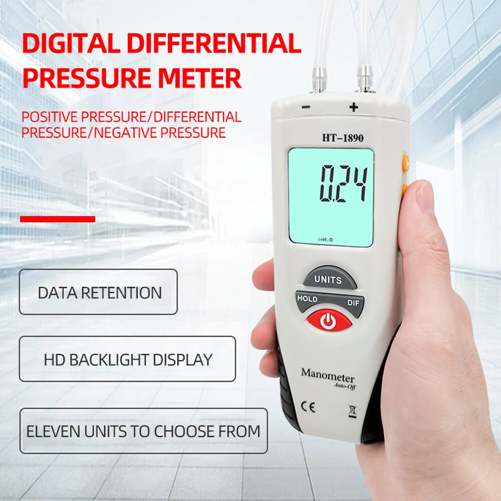 HT-1890 Handheld Digital Differential Pressure Gauge Barometer