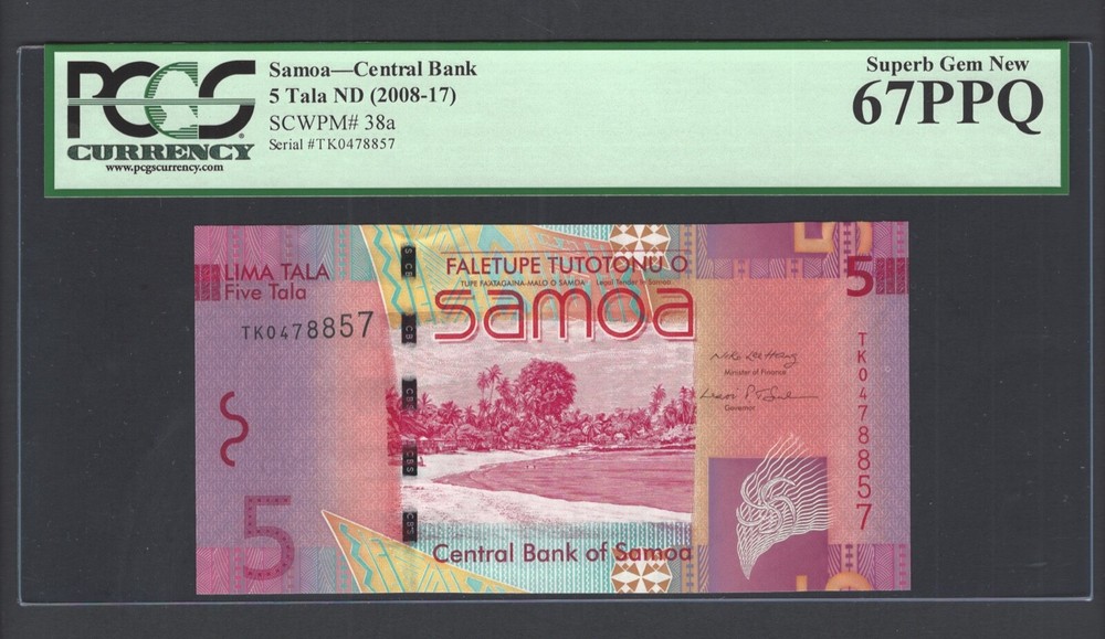 Samoa 5 Tala ND(2008-17) P38a Uncirculated Graded 67