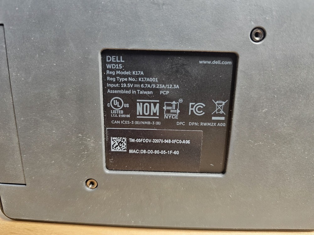 Dell K16A + K17A Docking Station with AC Adapter