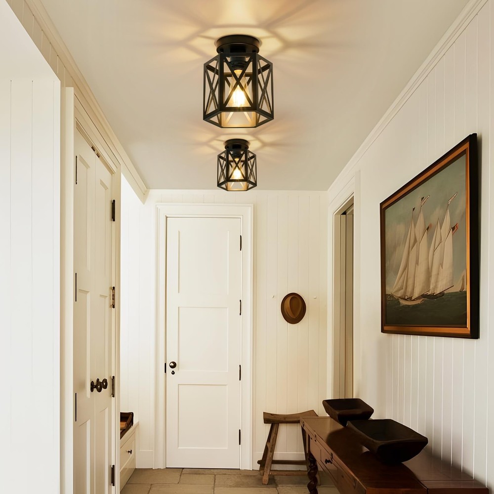 Modern Semi Flush Mount Ceiling Light,1-Light Hexagon Flush Mount Ceiling Lig...