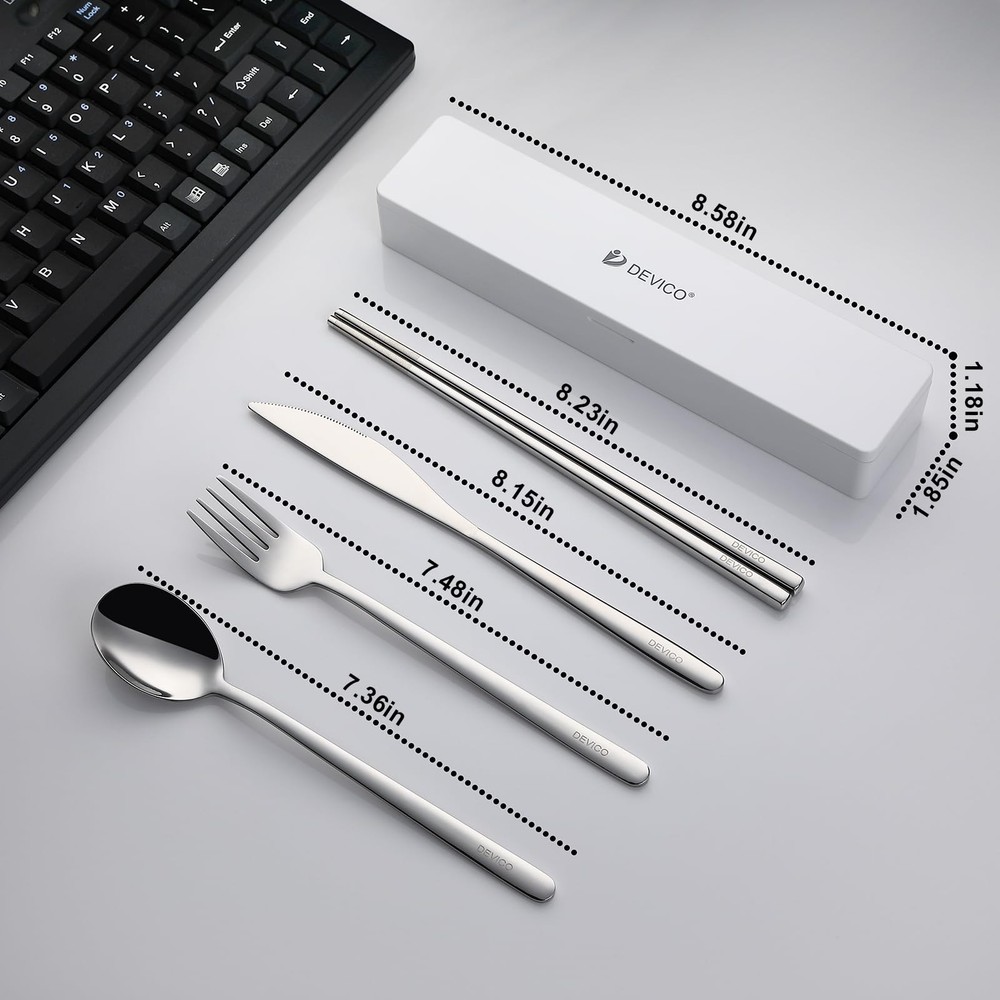 Travel Utensils With Case, Camping Silverware, Portable Cutlery Flatware Set ...