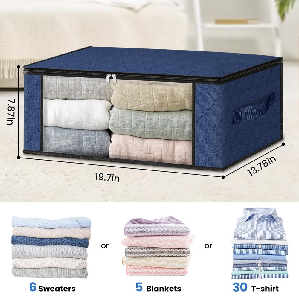 HomeHacks Storage 4-Pack Clothes Organizer Bags Foldable 4 Pack, Blue