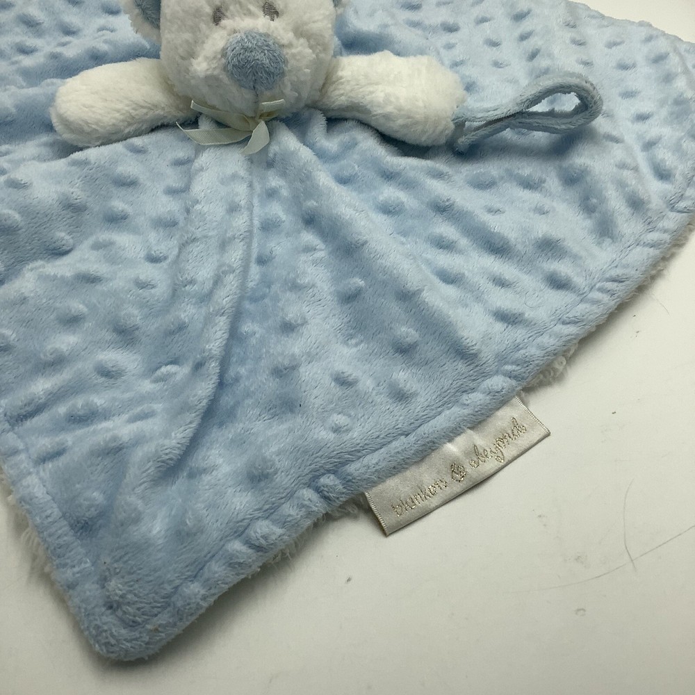 Blankets & Beyond Blue White Bear Baby Security Blanket Pacifier Holder Minky