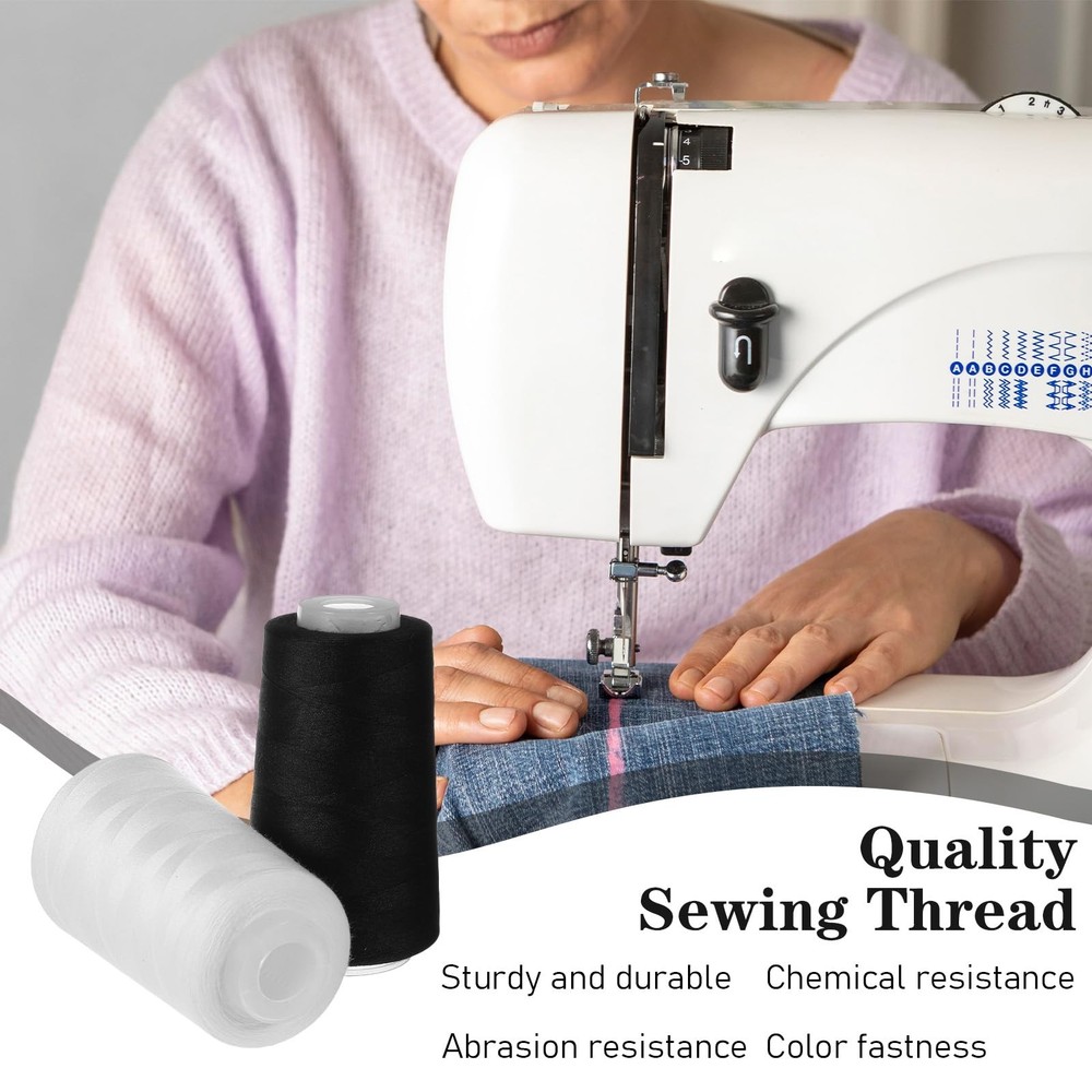 8 PCS Black White Sewing Thread 40S/2 3000 Yard Spool Serger Polyester Cone