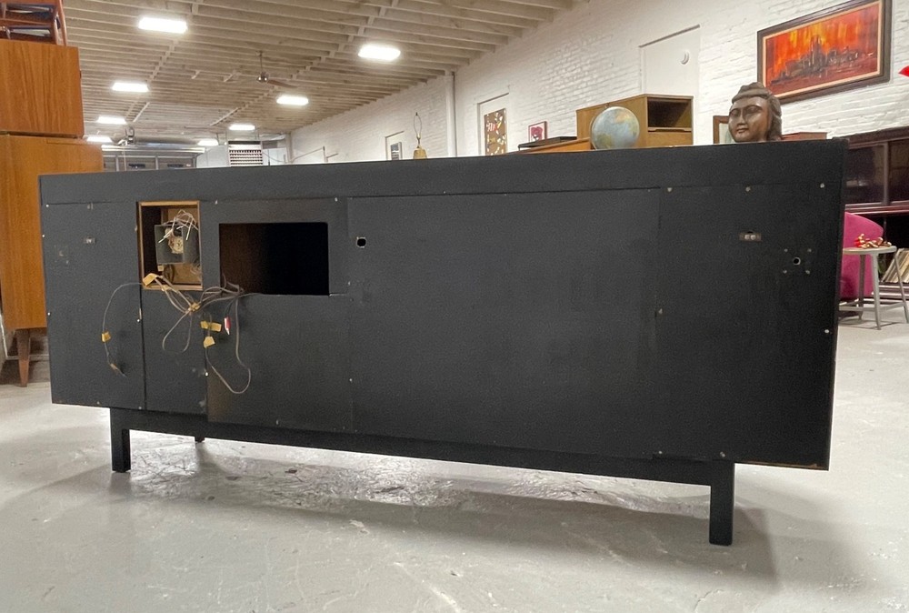Extra Long Ebonized Mid Century Modern Stereo Cabinet / Credenza | Sideboard