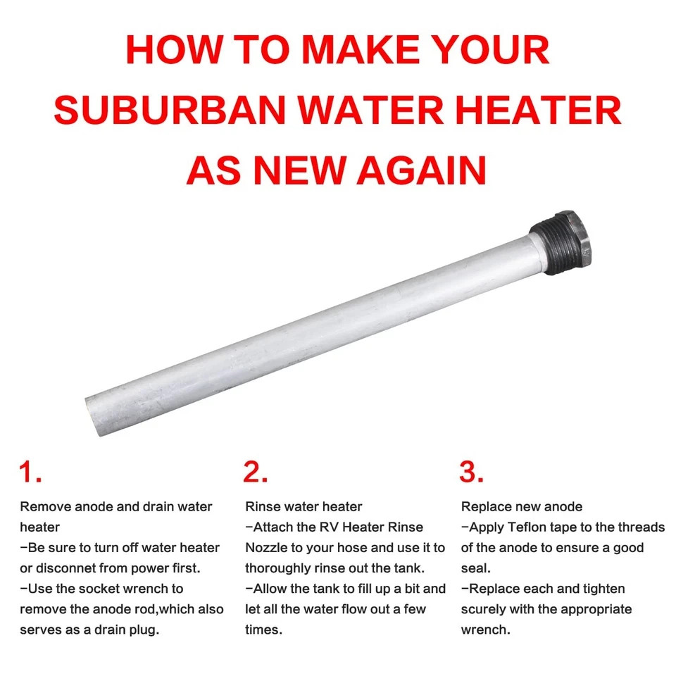 Rv Heater Anode Rod 2 Pack Eau Aluminum/Zinc Rv Hot Water Tank Anode Rod Suburba