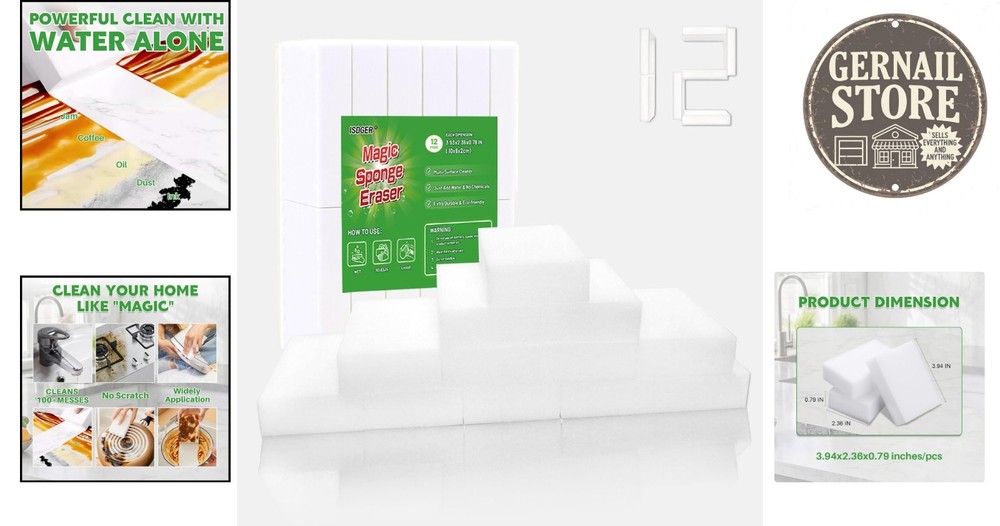 12 Pack GRS Certified Magic Melamine Sponge Erasers - Eco-Friendly & Non-Scratch