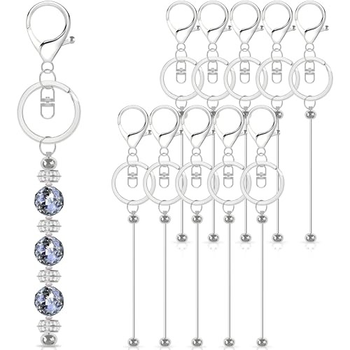 10 Pcs Beadable Keychain Bars, Blanks Bead Keychain Making Kit, Bulk Silver